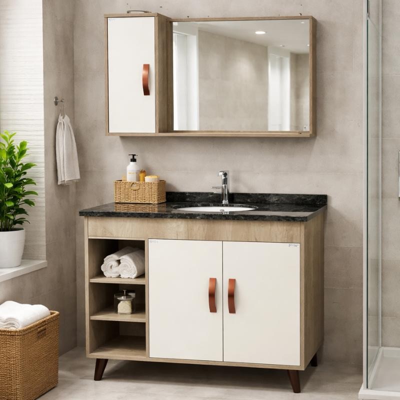 Conjunto Marmore Barrique/Branco Tampo Preto Indiano 81x38cm